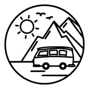 Camper Sun and Mountain